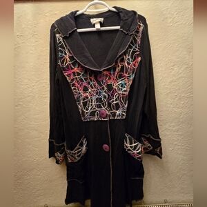 ✨ Joseph Ribkoff Artsy Embroidered Duster Coat • Size 14 • Made in Canada ✨
